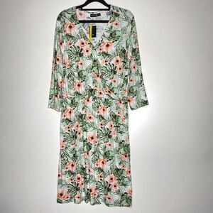 New Esmara V-Neck Faux Wrap Cinch Waist Jersey Dress Women's Size Large